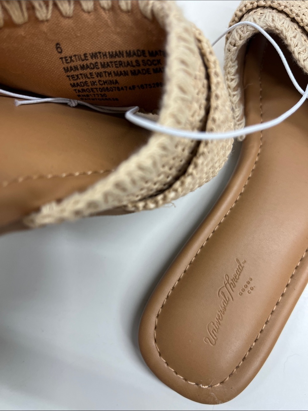 NWT Universal Thread Linda Raffia Buckle Slide Sandals Tan Brown Size 6 - Picture 3 of 4